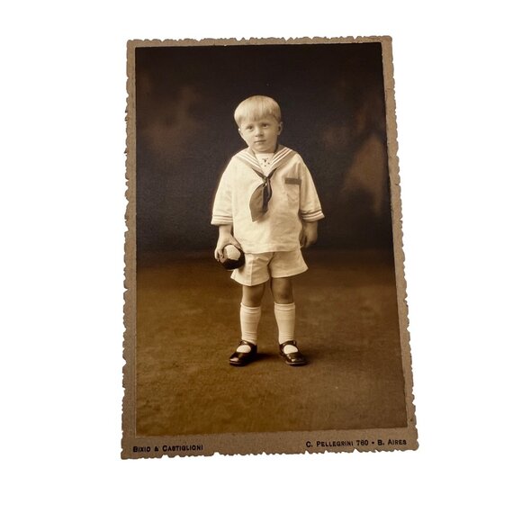 Vintage 1924 Sepia Photo Postcard Of Boy In Sailor Outfit Bixio & Castiglioni - Picture 1 of 8